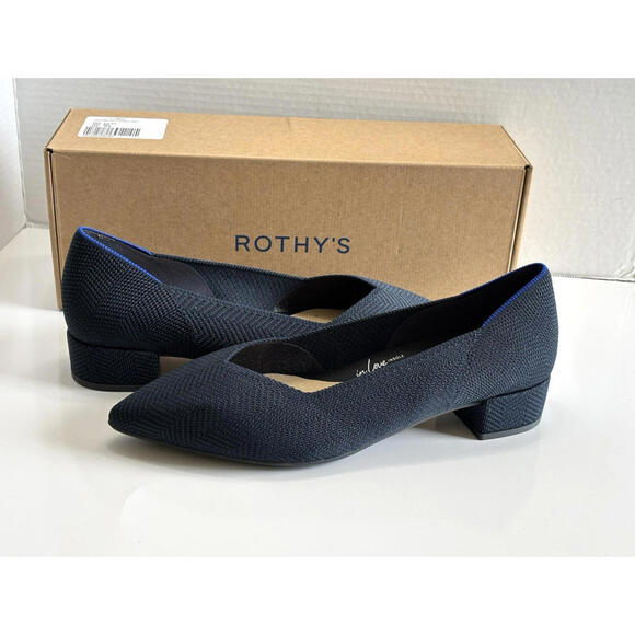 Rothy's The High Point Block Heel Women's 11.5 Navy Herringbone Knit Shoes NEW - Picture 2 of 16